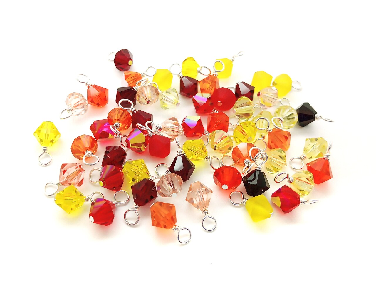 Red, Orange & Yellow Bicone Dangles, 25 Crystal 6mm Bead Charms, Adorabilities